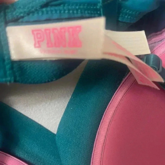 Victoria Secret Love Pink Bra Size 34C Bedazzled Turquoise Pink Padded Push Up - Picture 6 of 9
